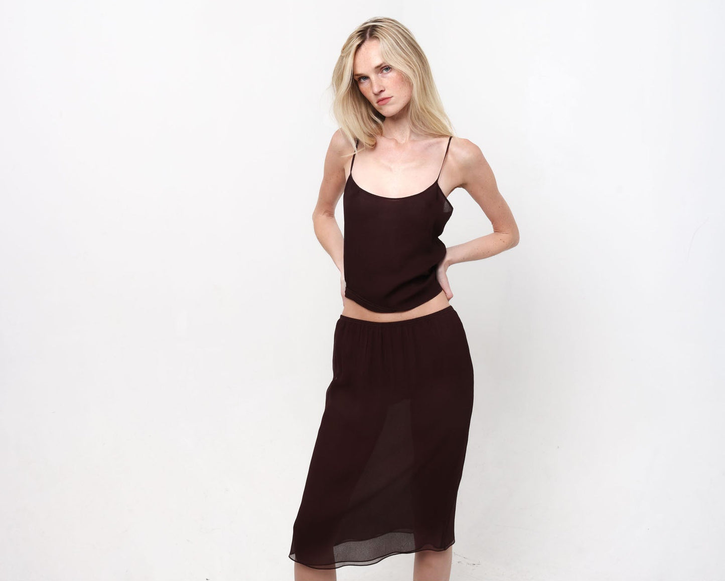 Vera Slip Skirt in Plum Brown