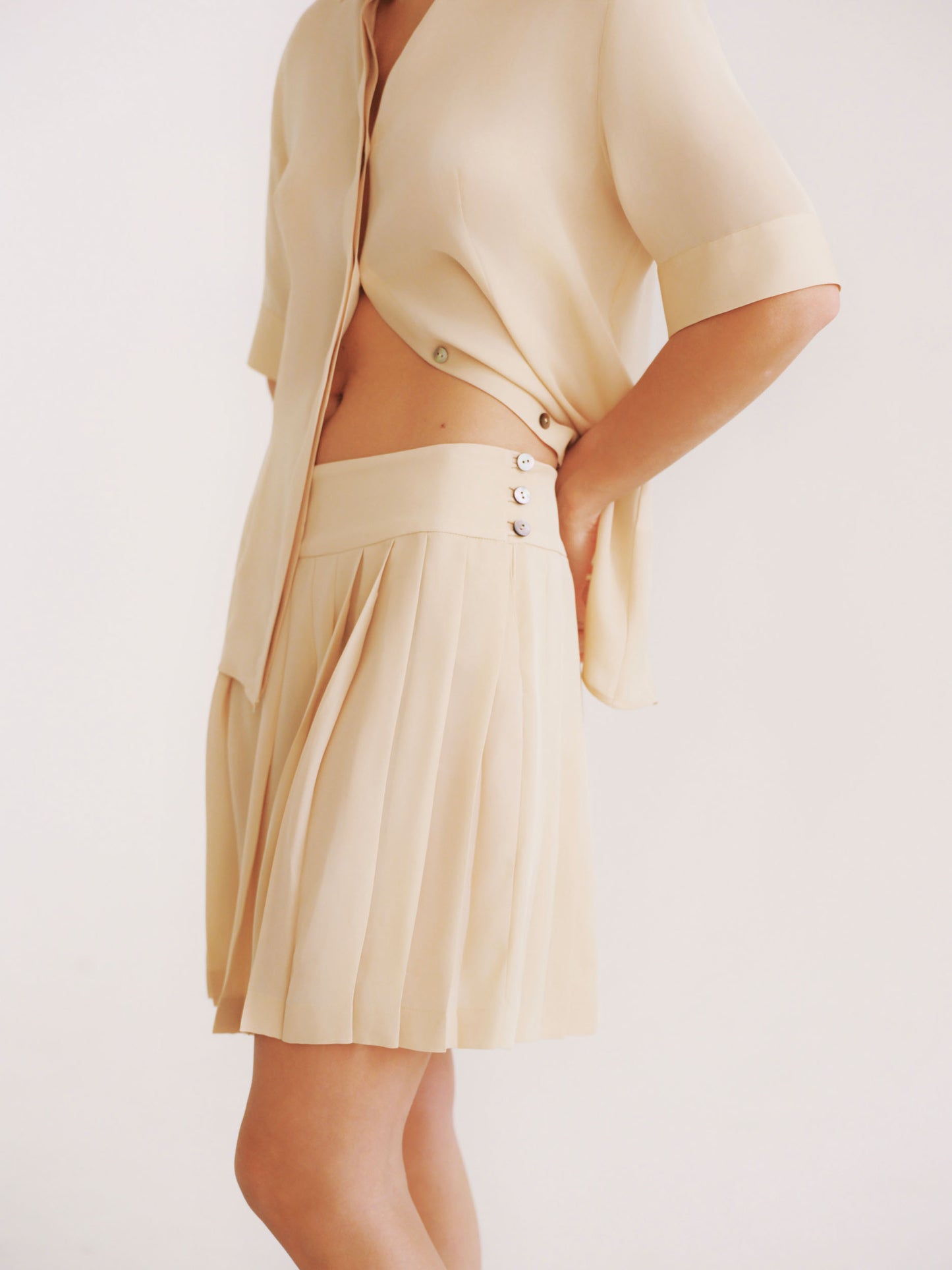 Polina Pleated Skirt in Beige