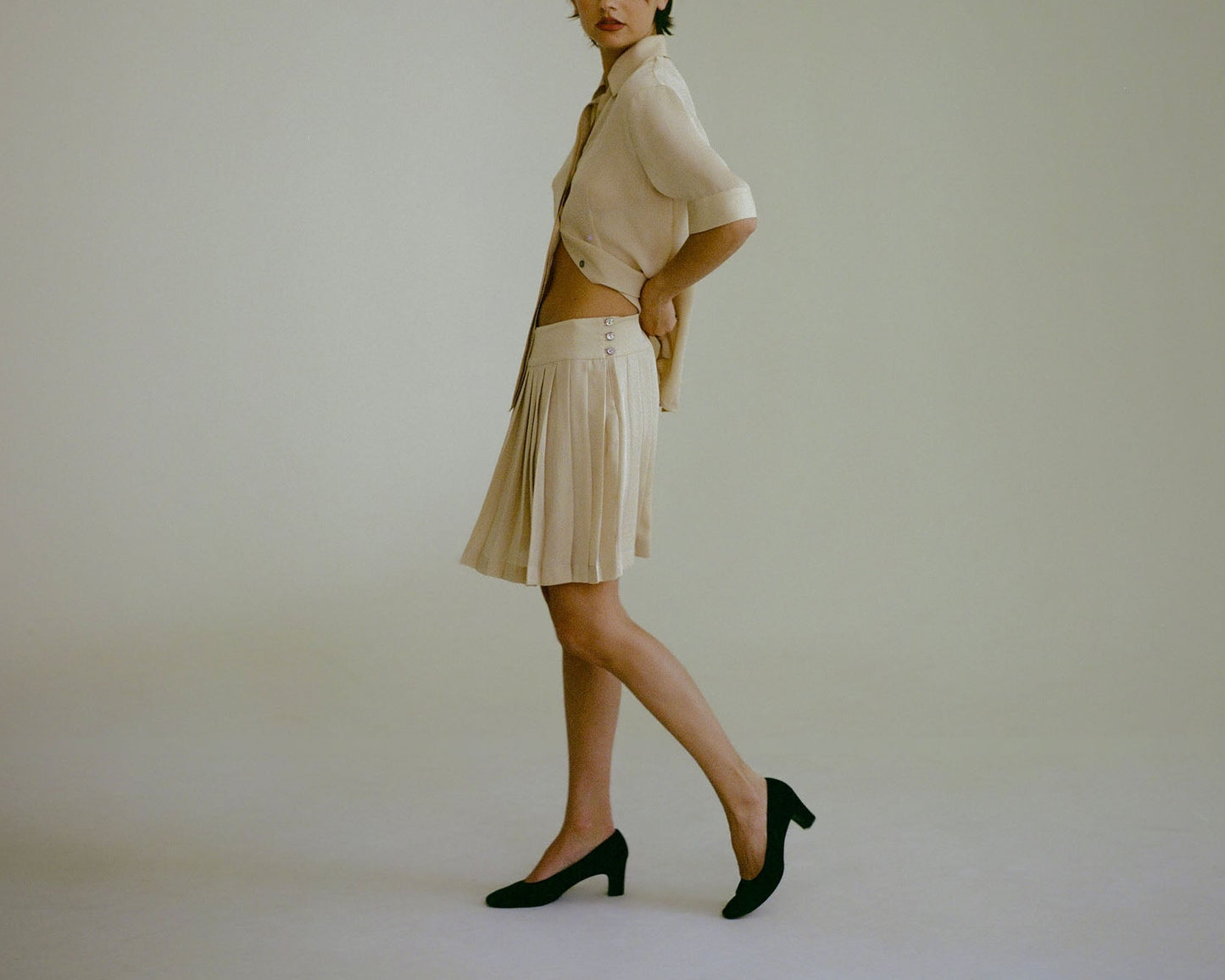 Polina Pleated Skirt in Beige