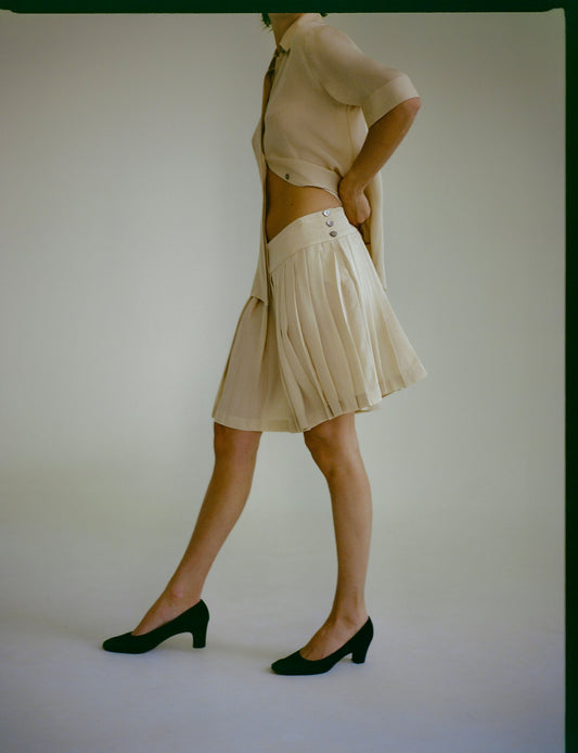 Polina Pleated Skirt in Beige